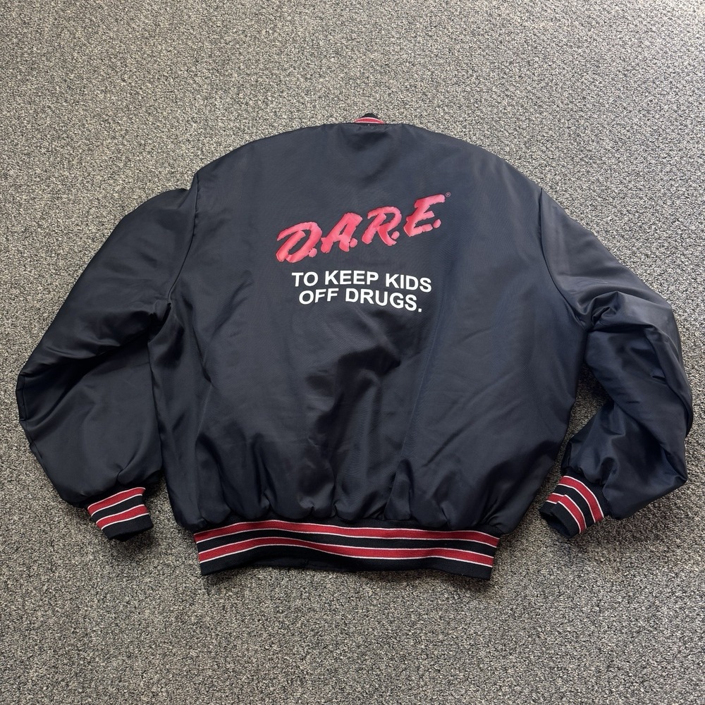 Vintage 1980s DARE To Keep Kids Off Drugs Nylon Black Snap Jacket Men's XL